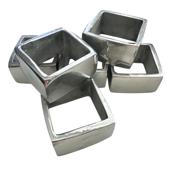 Rare Stitched Leather Box with Six Stainless Napkin Holders - Picture 8 of 8